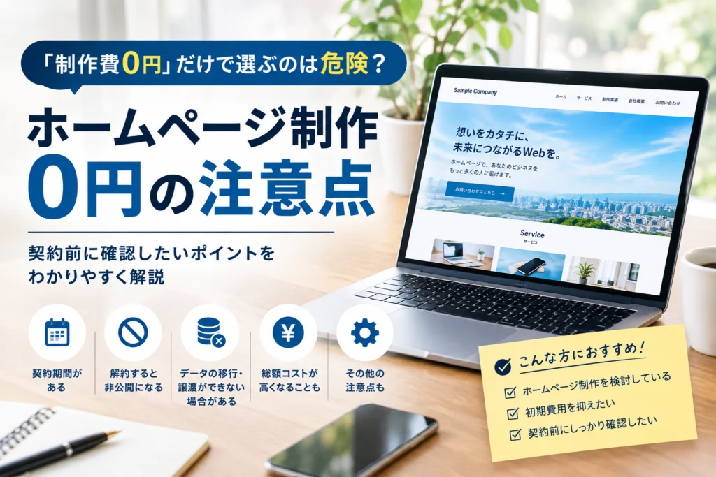 ホームページ制作0円の注意点｜「無料」で作れるホームページを契約する前に確認したいこと